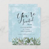 Eucalyptus Blue Waterverf Couples Shower Uitnodiging Briefkaart (Voorkant / Achterkant)