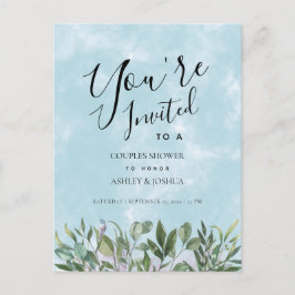 Eucalyptus Blue Waterverf Couples Shower Uitnodiging Briefkaart