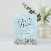Eucalyptus Blue Waterverf Couples Shower Uitnodiging Briefkaart (Staand voorkant)