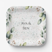 Eucalyptus Blush Alcohol Ink Bruiloft Papieren Bordje (Voorkant)