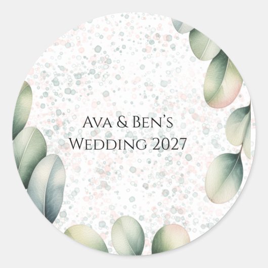 Eucalyptus Blush Alcohol Ink Bruiloft Ronde Sticker (Voorkant)