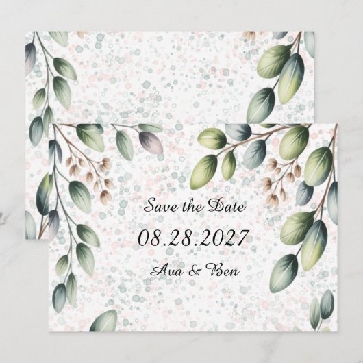 Eucalyptus Blush Alcohol Ink Bruiloft Save The Date (Voorkant / Achterkant)
