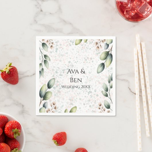 Eucalyptus Blush Alcohol Ink Bruiloft Servet (Insitu)