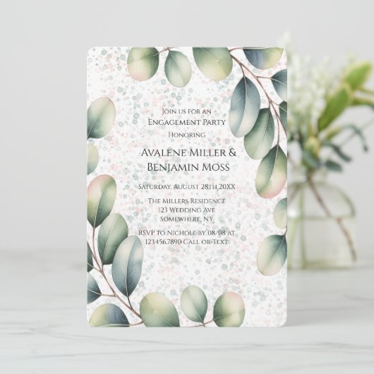 Eucalyptus Blush Alcohol Ink Verlovingspartij Kaart (Staand voorkant)