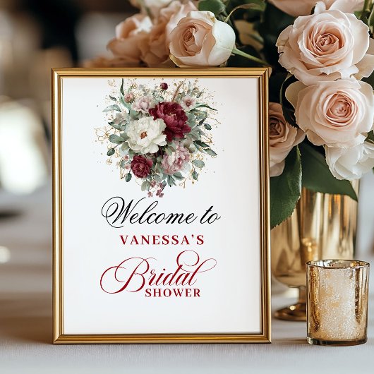 Eucalyptus Blush Burgundy Bruiloft Borrel Bord Poster