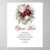 Eucalyptus Blush Burgundy Open Bar Huwelijksbord Poster (Voorkant)