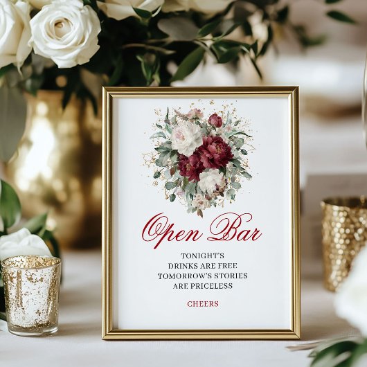 Eucalyptus Blush Burgundy Open Bar Huwelijksbord Poster