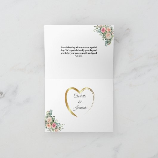 Eucalyptus Blush Pink Floral Geometric Wedding dan Bedankkaart (Binnen)