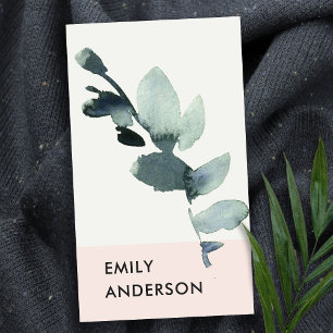 EUCALYPTUS BLUSH PINK FOLIAGE BRANCH WATERVERF VISITEKAARTJE