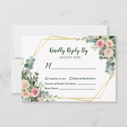 Eucalyptus Blush Pink Gold Geometric Weddenschap RSVP Kaartje (Voorkant)