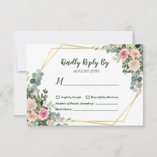 Eucalyptus Blush Pink Gold Geometric Weddenschap RSVP Kaartje