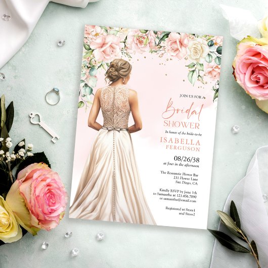 Eucalyptus Blush Pink Roses Floral Bridal Shower Kaart