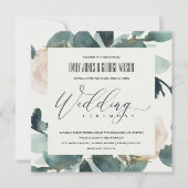 EUCALYPTUS BLUSH ROOS FOLIAGE WATERVERF WEDDING KAART (Voorkant)