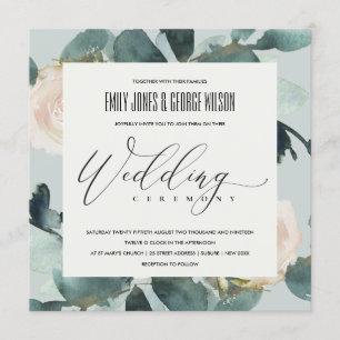 EUCALYPTUS BLUSH ROOS GRAY PINK FOLIAGE WEDDING KAART