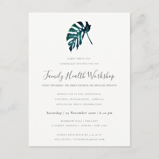 EUCALYPTUS BLUSH ROOS KRAFT NAVY WORKSHOP EVENT AANKONDIGINGSKAART (Voorkant)