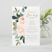 Eucalyptus Blush Roos Roze Baby shower Uitnodigen Bedankkaart (Staand voorkant)