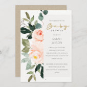 Eucalyptus Blush Roos Roze Baby shower Uitnodigen Bedankkaart (Voorkant / Achterkant)