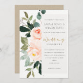 Eucalyptus Blush Roos Roze bruiloft uitnodigen Bedankkaart (Voorkant / Achterkant)