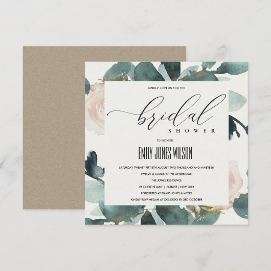 EUCALYPTUS BLUSH ROOS SOFT KRAFT VRIJGEZELLENFEEST KAART (Voorkant / Achterkant)