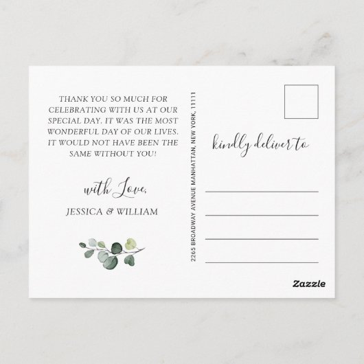 Eucalyptus Blush Roses Weddenschap Bedankt Briefkaart (Achterkant)