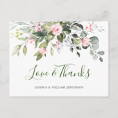 Eucalyptus Blush Roses Weddenschap Bedankt Briefkaart (Voorkant)