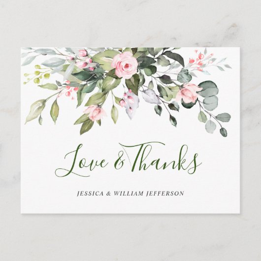 Eucalyptus Blush Roses Weddenschap Bedankt Briefkaart (Voorkant)