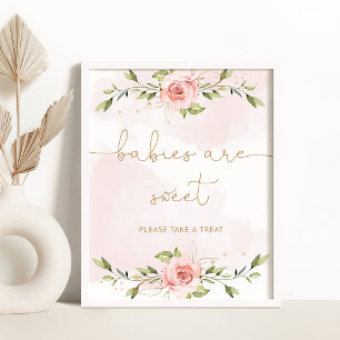 Eucalyptus blush roze florale baby's zijn zoet poster
