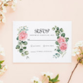 Eucalyptus Blush Roze Rose Bloemenboog Bruiloft RSVP Kaartje