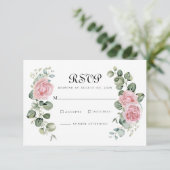 Eucalyptus Blush Roze Rose Bloemenboog Bruiloft RSVP Kaartje (Staand voorkant)