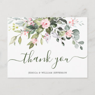 Eucalyptus Blush Roze Rozen Trouw Bruidsboeket Bed Briefkaart