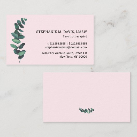 Eucalyptus Blush Roze Therapeut Visitekaartje (Voorkant / Achterkant)