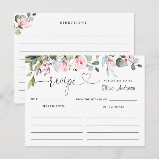 Eucalyptus Blush Rozen Bruiloftsrecept Kaart (Voorkant / Achterkant)