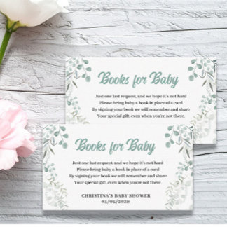 Eucalyptus-boeken voor baby baby shower informatiekaartje
