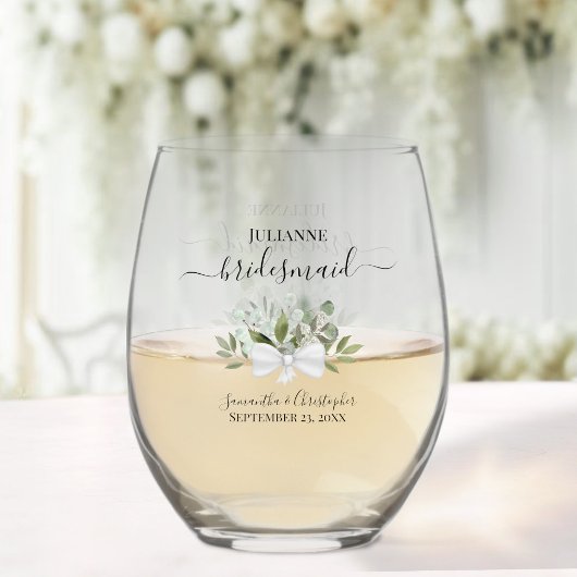 Eucalyptus Boeket Bruidsmeisje Maid of Honor Gift Wijnglas Zonder Voet