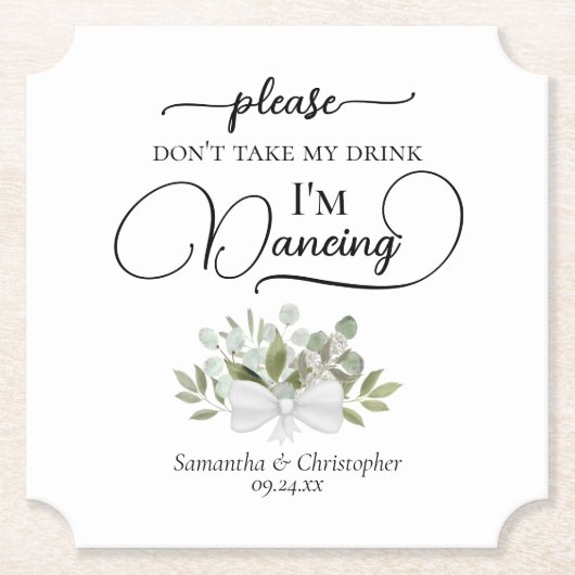 Eucalyptus boeket neem niet mijn Drink bruiloft Kartonnen Onderzetters (Voorkant)
