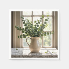 Eucalyptus boeket op kant tafelkleed servet