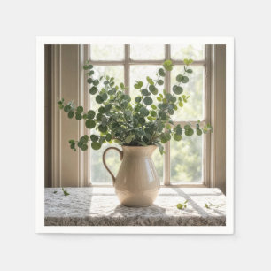 Eucalyptus boeket op kant tafelkleed servet