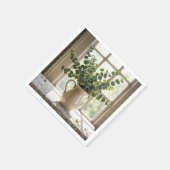 Eucalyptus boeket op kant tafelkleed servet (Hoek)