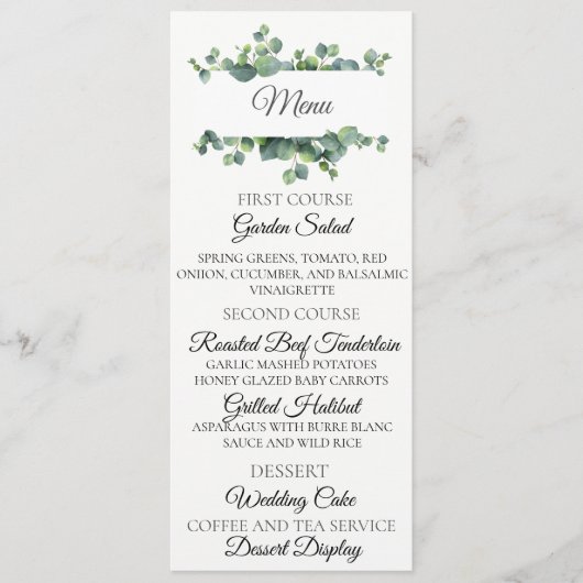 Eucalyptus Boeket Wedding Menu Kaart (Voorkant)