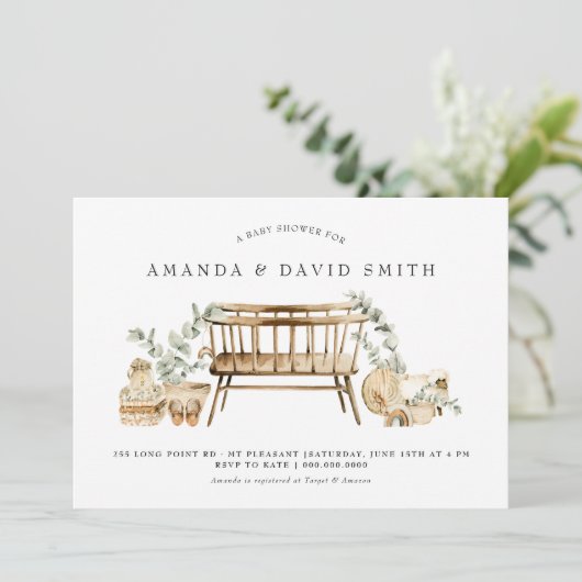 Eucalyptus Bohemen Baby shower Sage Green  Kaart (Staand voorkant)