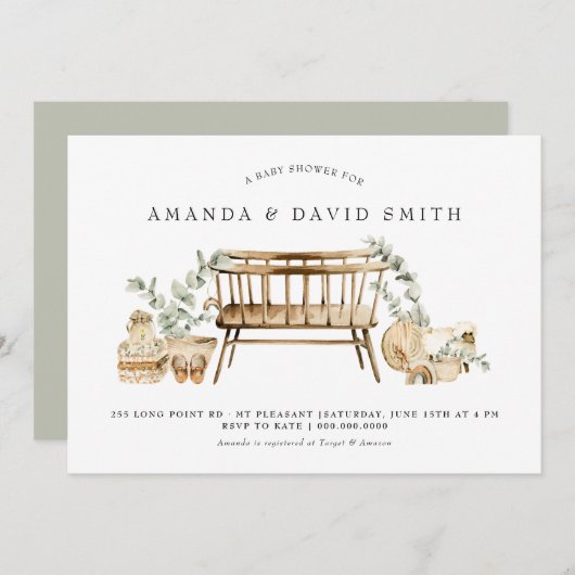 Eucalyptus Bohemen Baby shower Sage Green Kaart (Voorkant / Achterkant)