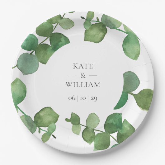 Eucalyptus Boho Bloemen Bruiloft Papieren Bordje (Voorkant)