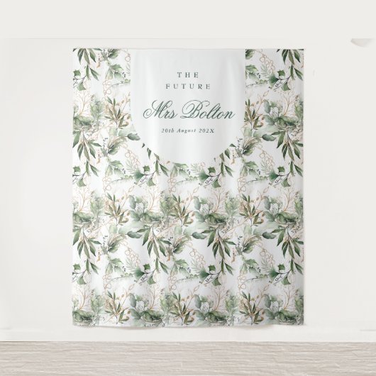 Eucalyptus Boho Boog Pampas Bruidsfeest Achtergron Wandkleed (Voorkant)