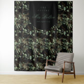 Eucalyptus Boho Boog Zwart Bruidsfeest Achtergrond Wandkleed (In situ)