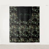 Eucalyptus Boho Boog Zwart Bruidsfeest Achtergrond Wandkleed (Voorkant)