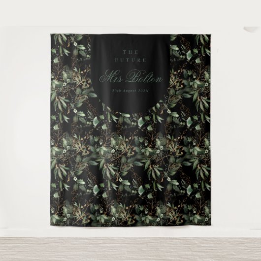 Eucalyptus Boho Boog Zwarte Bruiloft Backdrop Wandkleed (Voorkant)