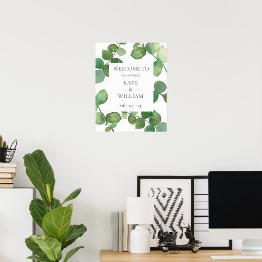Eucalyptus Boho Greenery Wedding Welkomstteken Poster (Thuiskantoor)