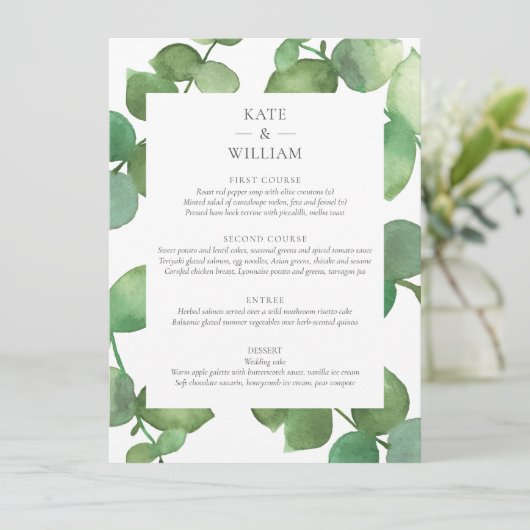 Eucalyptus Boho groen Bloemen bruiloft Menu (Staand voorkant)