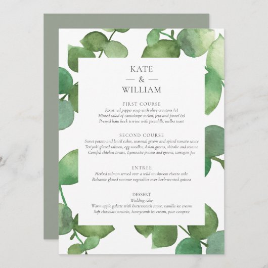 Eucalyptus Boho groen Bloemen bruiloft Menu (Voorkant / Achterkant)
