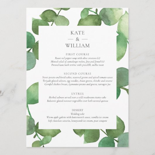 Eucalyptus Boho groen Bloemen bruiloft Menu (Voorkant)